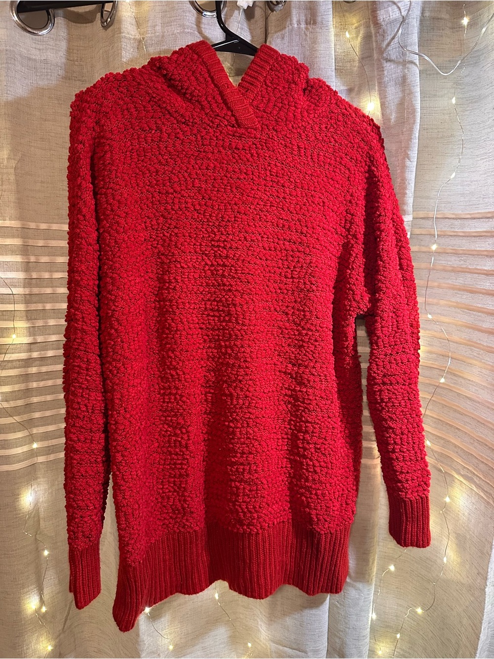 Zenana Outfitters Red Textured Hooded Crewneck Sweater